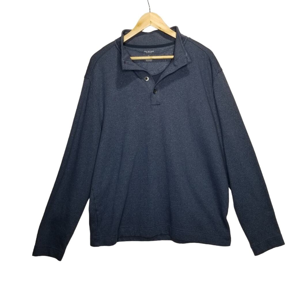 VAN HEUSEN Sweater Mens Large Never Tuck Quarter Button Pullover Classic Fit